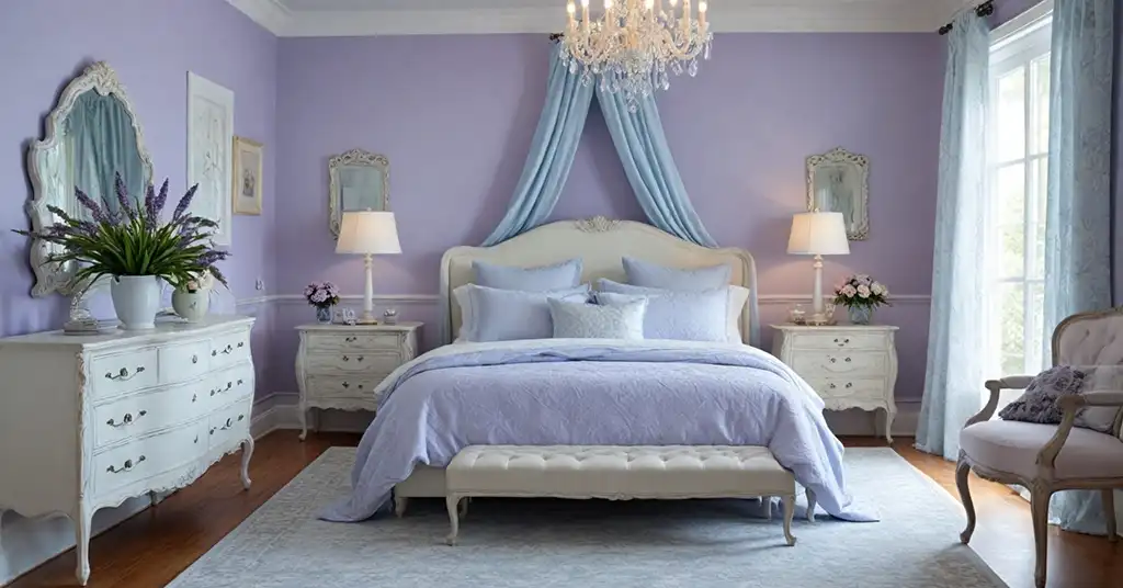Bilik Tidur Romantik Menenangkan Kombinasi Lavender Biru Muda