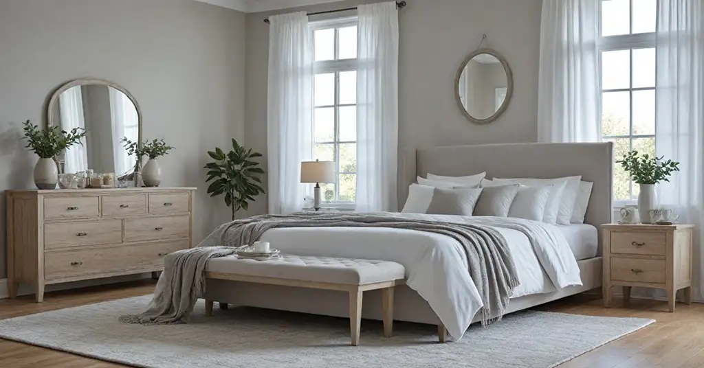 Bilik Tidur Romantik Minimalis Kombinasi Beige dan Putih