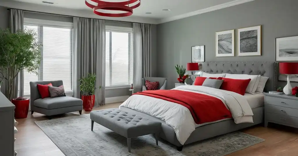 Bilik Tidur Romantik Moden Kelabu Aksen Merah