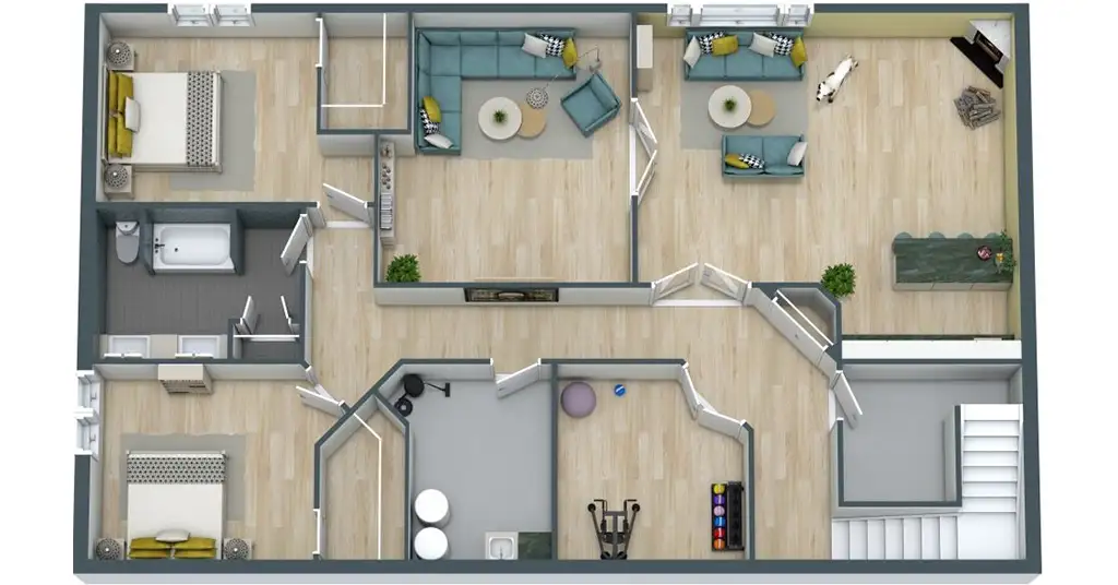 Contoh Plan Rumah 2 Bilik Dengan Ruang Tamu Luas 2 Lantai