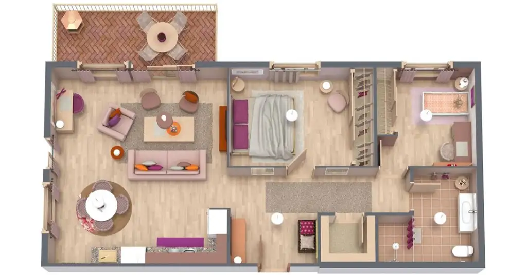 Contoh Plan Rumah 2 Bilik Dengan Ruang Tamu Luas Modern