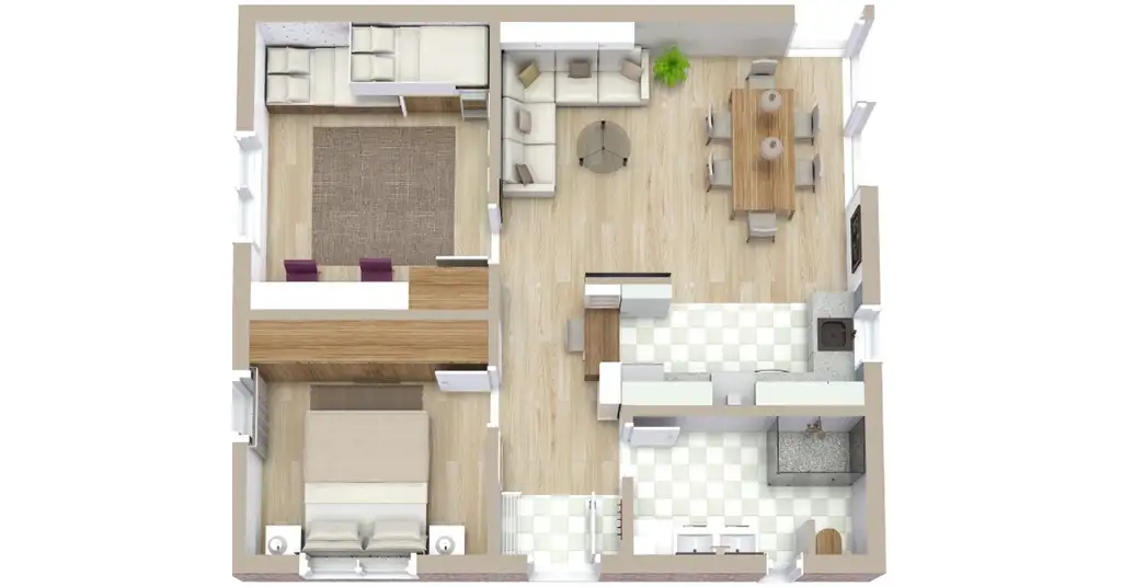 Contoh Plan Rumah 2 Bilik Dengan Ruang Tamu Luas Sederhana