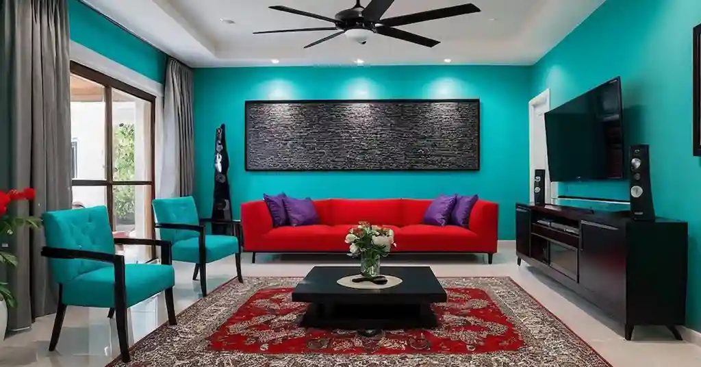 Idea Warna Cat Ruang Tamu Biru Turquoise