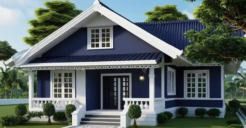 Warna Cat Luar Rumah Kampung Biru Gelap dan Putih yang Menarik