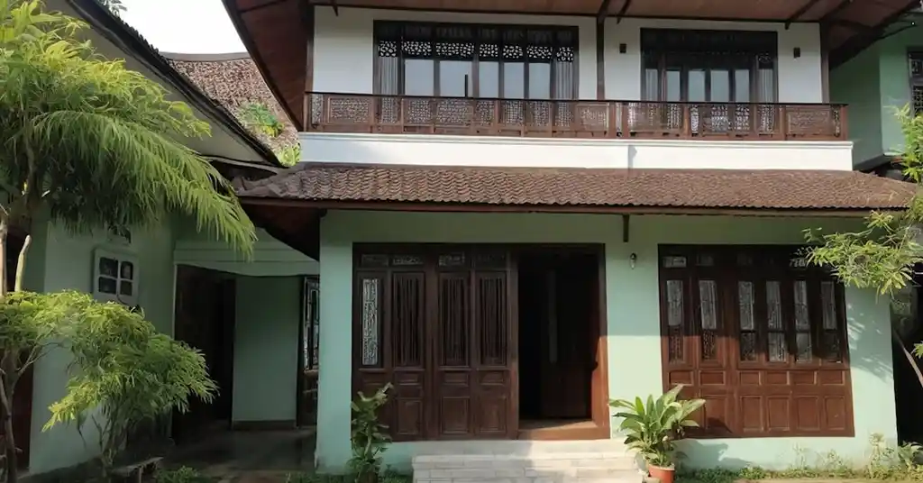 Warna Cat Luar Rumah Kampung Coklat Hijau Sage dan Putih yang Bagus