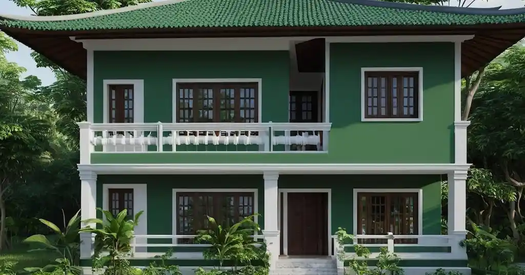 Warna Cat Luar Rumah Kampung Hijau Hutan dan Putih Menarik