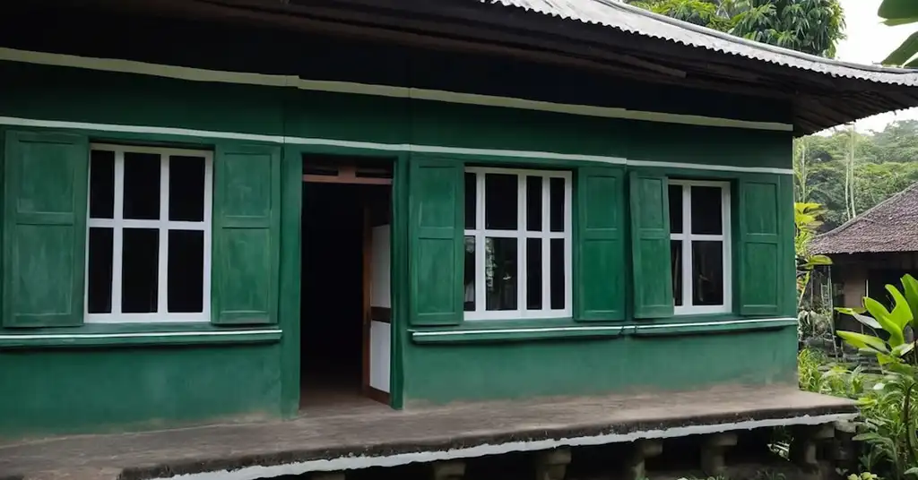 Warna Cat Luar Rumah Kampung Hijau Hutan dan Putih