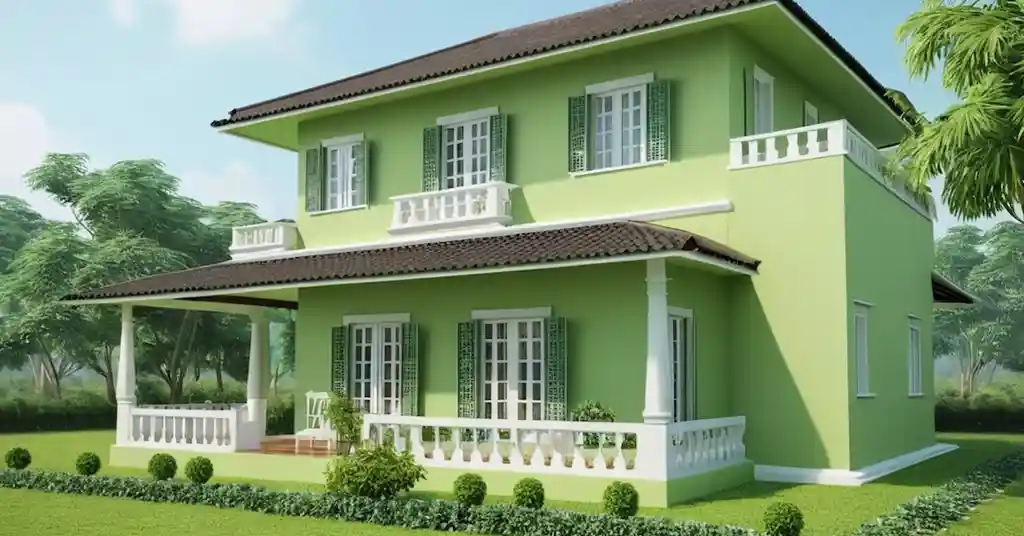 Warna Cat Luar Rumah Kampung Hijau Pistachio dan Putih