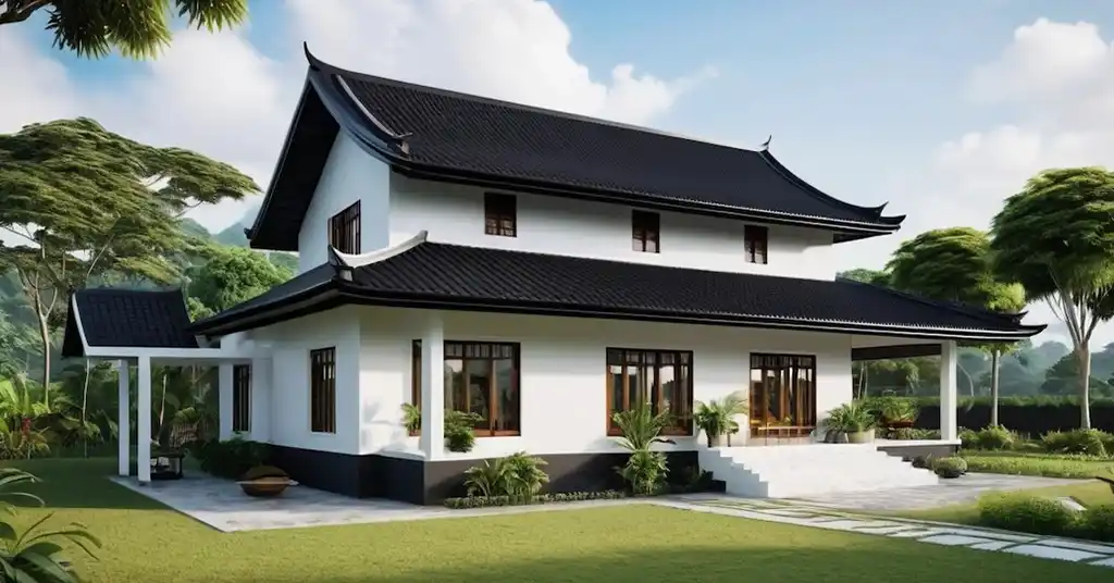 Warna Cat Luar Rumah Kampung Hitam dan Putih Sederhana