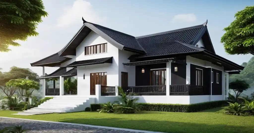 Warna Cat Luar Rumah Kampung Hitam dan Putih yang Menarik