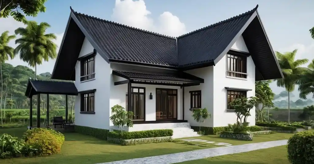 Warna Cat Luar Rumah Kampung Hitam dan Putih