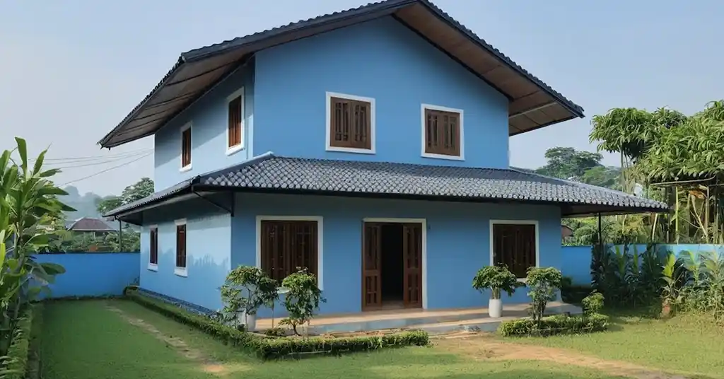 Warna Cat Luar Rumah Kampung Menarik Kelabu Biru