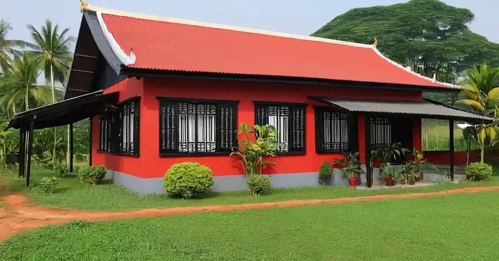 Warna Cat Luar Rumah Kampung Merah Hitam Sederhana