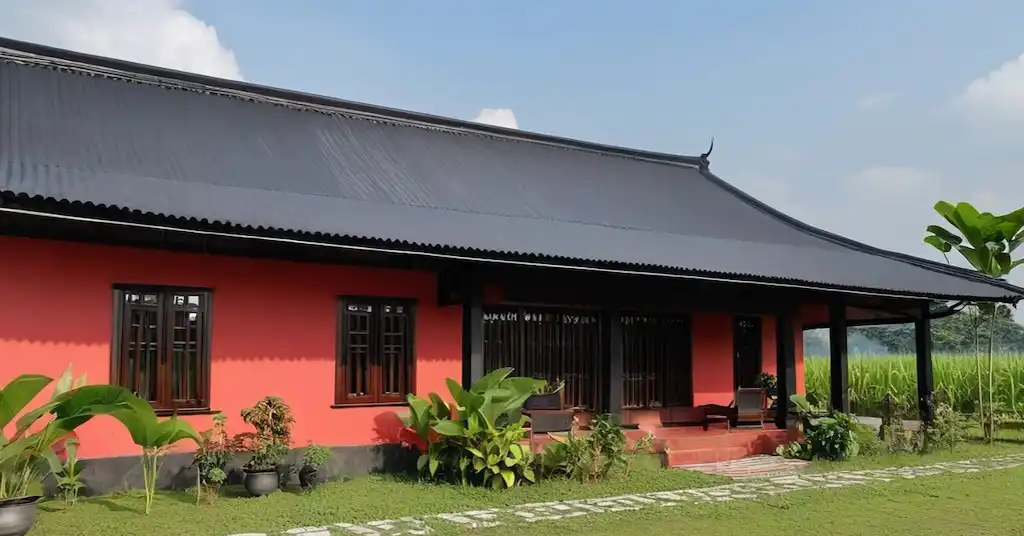 Warna Cat Luar Rumah Kampung Merah dan Hitam Menarik