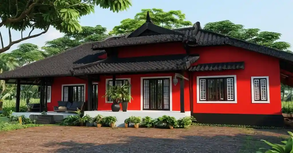 Warna Cat Luar Rumah Kampung Merah dan Hitam yang Menarik