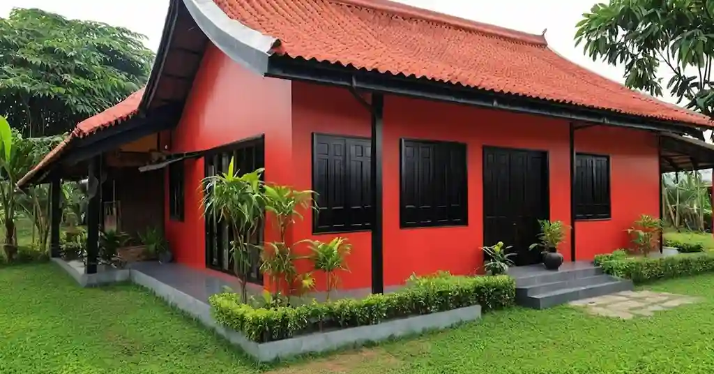 Warna Cat Luar Rumah Kampung Merah dan Hitam