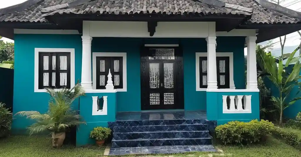 Warna Cat Luar Rumah Kampung Warna Biru Teal Biru Navy dan Putih Menarik