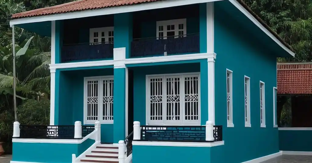 Warna Cat Luar Rumah Kampung Warna Biru Teal Biru Navy dan Putih