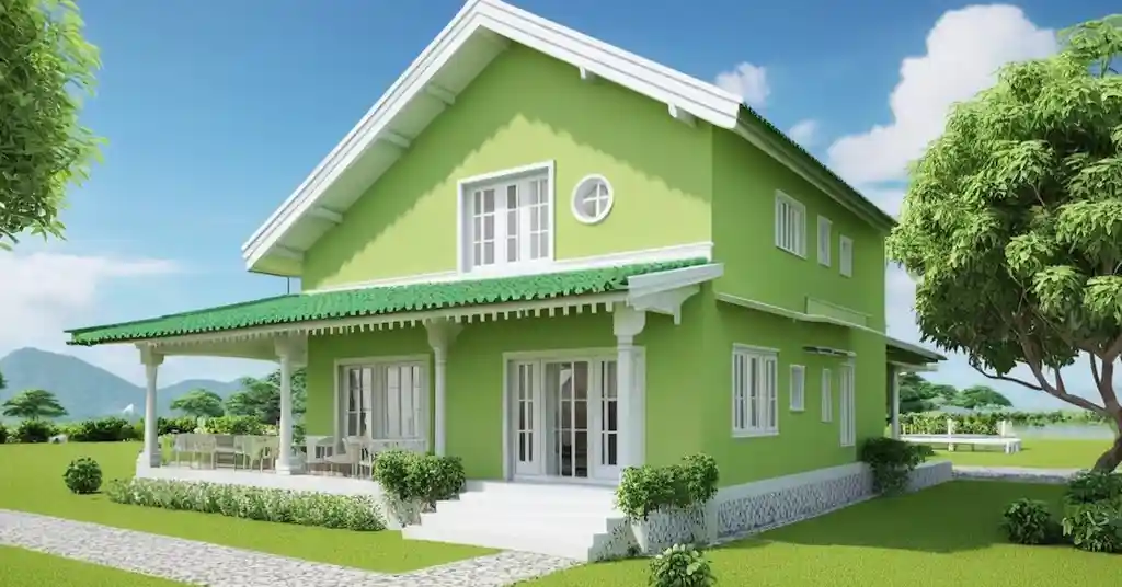 Warna Cat Luar Rumah Kampung Warna Hijau Pistachio dan Putih