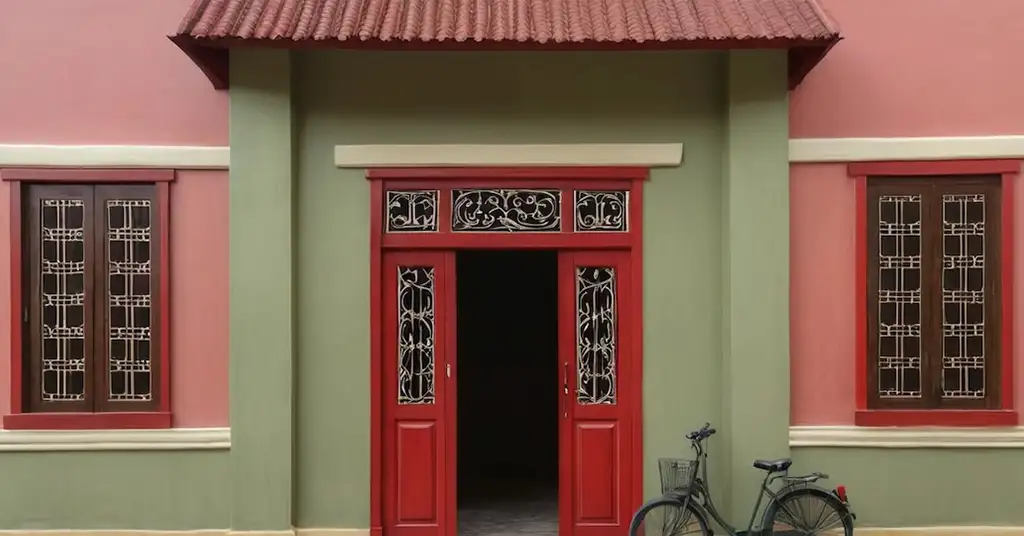 Warna Cat Luar Rumah Kampung Warna Hijau Zaitun Merah dan Krim Menarik