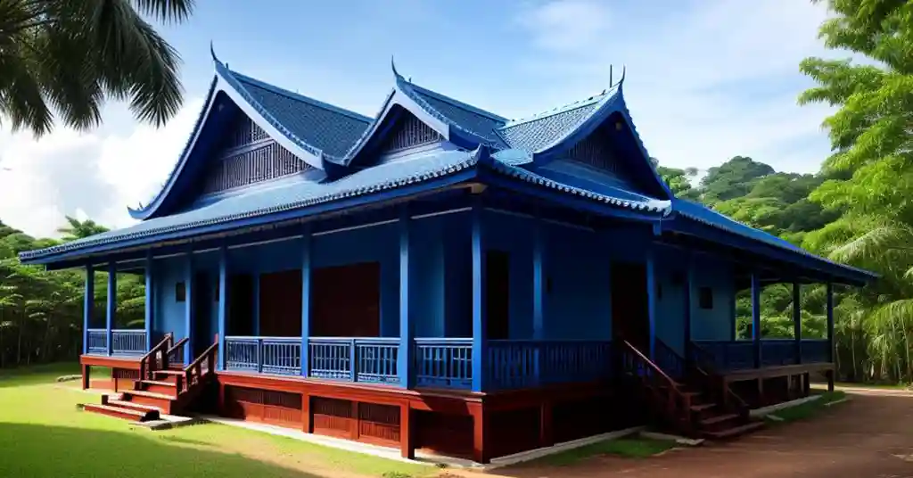 Cat Rumah Kayu Kampung Biru Tua
