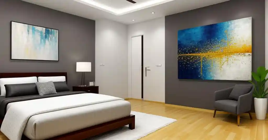 Deco Bilik Tidur Utama Simple Karya Seni Abstrak