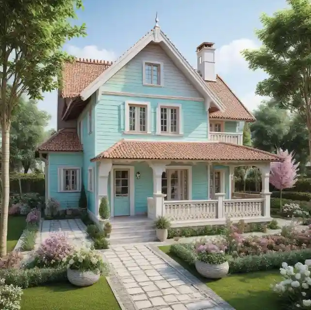 Design Rumah Kampung Kombinasi Warna Neutral dan Pastel