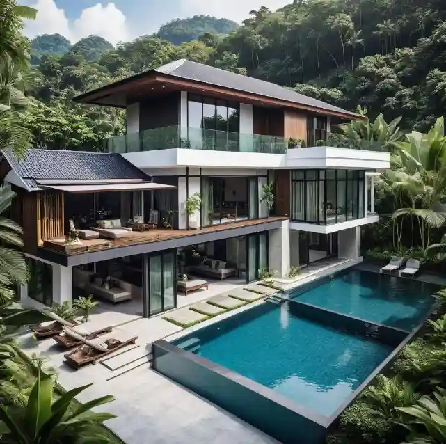 Design Rumah Kampung Modern dengan Kolam