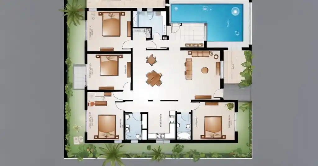 Rumah 4 Bilik dan Kolam Renang