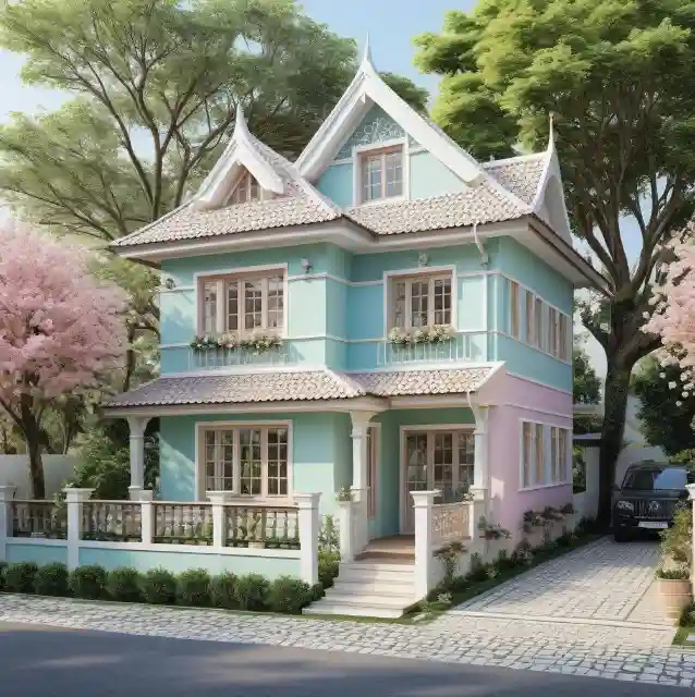 Rumah Kampung Kombinasi Warna Neutral dan Pastel