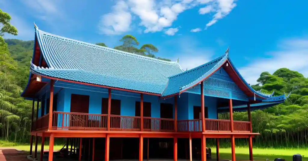 Warna Cat Rumah Kayu Kampung Biru Langit