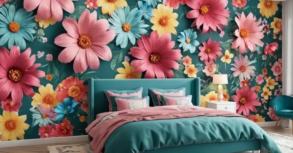 1. Wallpaper Bilik Tidur Perempuan Motif Bunga Besar