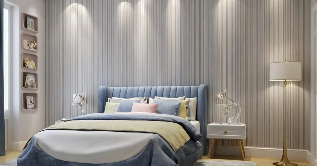 10. Wallpaper Bilik Tidur Perempuan Pola Jalur Vertikal