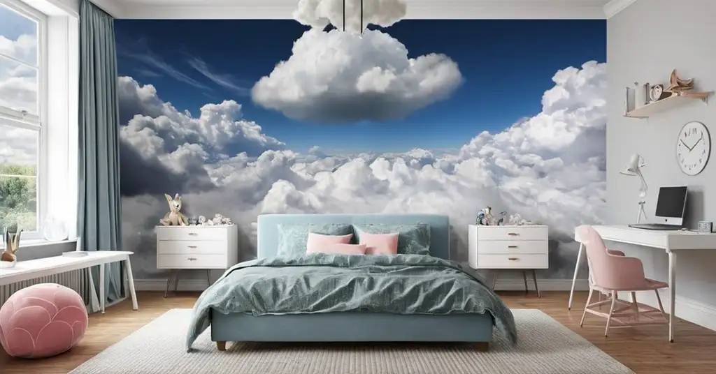 13. Wallpaper Bilik Tidur Perempuan Tema Awan Berawan