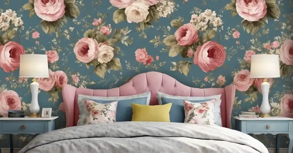14. Wallpaper Bilik Tidur Perempuan Gaya Vintage Floral