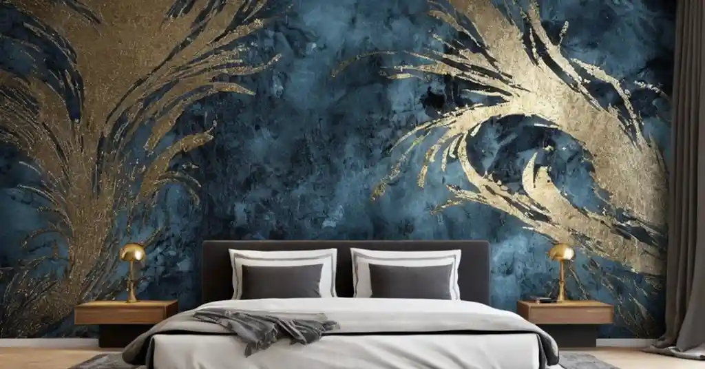 16. Wallpaper Bilik Tidur Perempuan Motif Abstrak Metalik