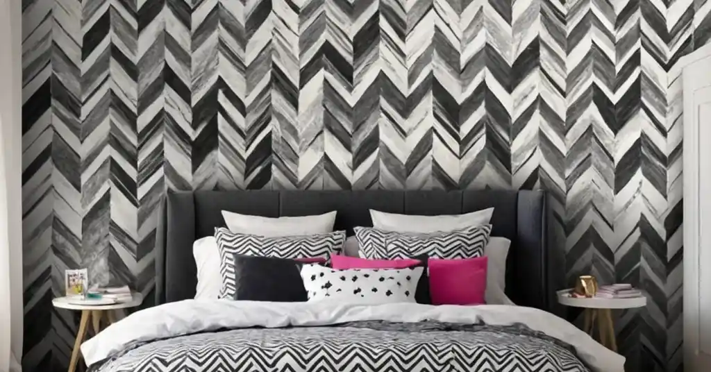 17. Wallpaper Bilik Tidur Perempuan Pola Chevron