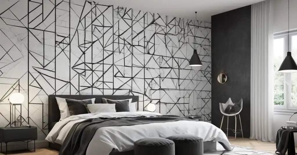 2. Wallpaper Bilik Tidur Perempuan Geometri Monokrom