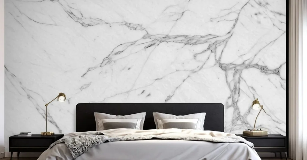 22. Wallpaper Bilik Tidur Perempuan Motif Marmer Putih