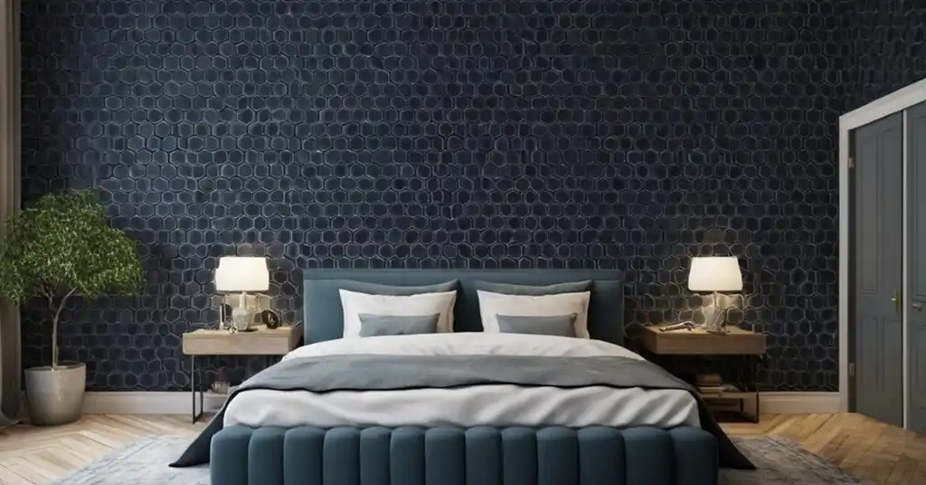 23. Wallpaper Bilik Tidur Perempuan Corak Heksagon Kontemporari