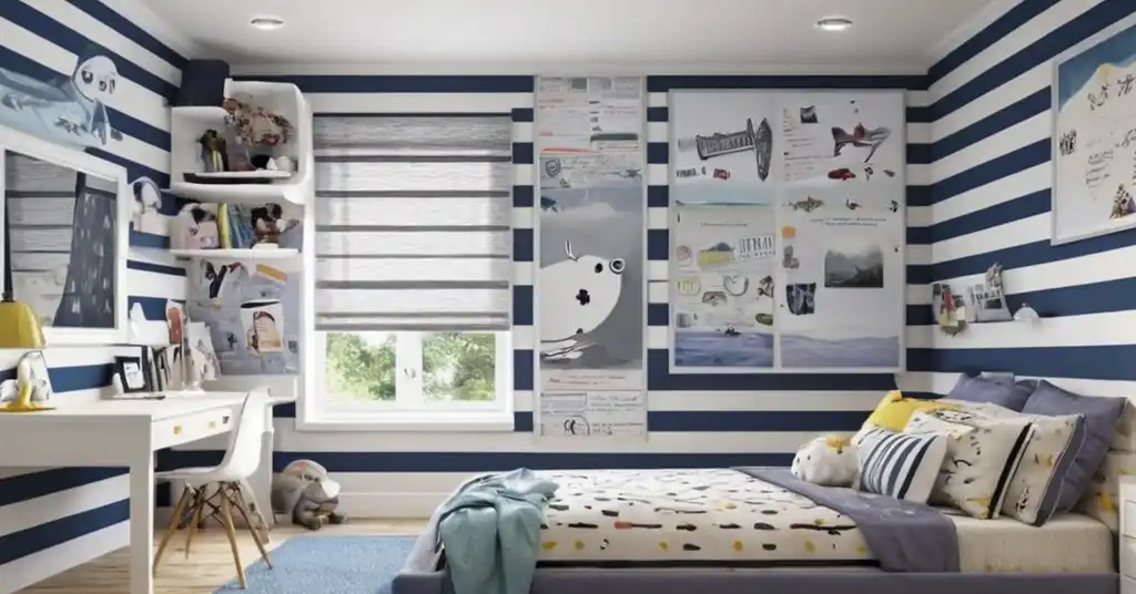 26. Wallpaper Bilik Tidur Perempuan Pola Garis Garis Horizontal