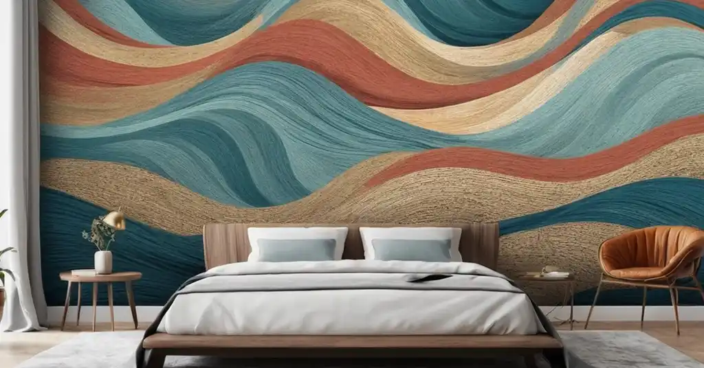 3. Wallpaper Bilik Tidur Perempuan Ombak Abstrak ala Bohemian