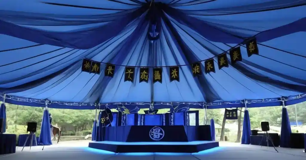 Hiasan Khemah Rumah Sukan Biru Tema Khemah Samurai Biru