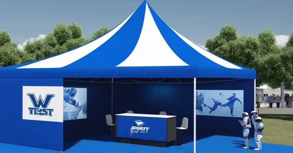 Hiasan Khemah Rumah Sukan Biru Tema Pameran Sukan
