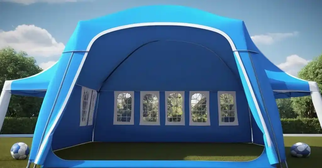 Hiasan Khemah Rumah Sukan Biru Tema Perisai Biru