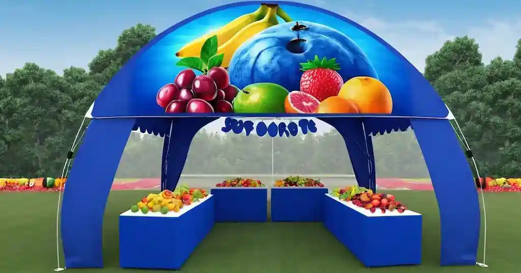 Hiasan Khemah Rumah Sukan Biru Tema buah