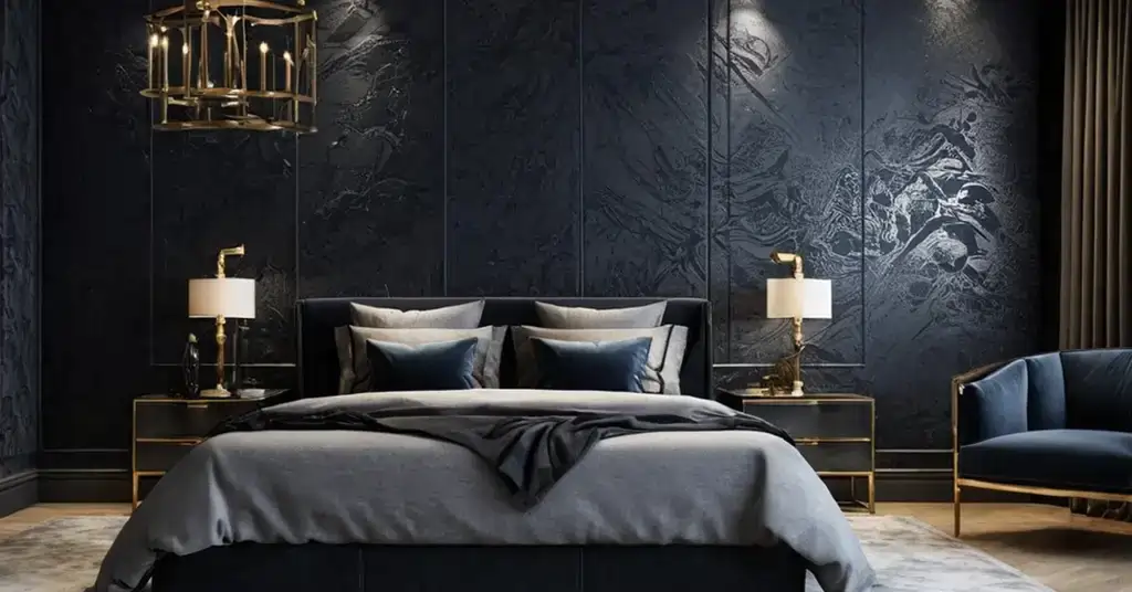 Idea Wallpaper Bilik Tidur Lelaki Gelap dan Kombinasi Metalik