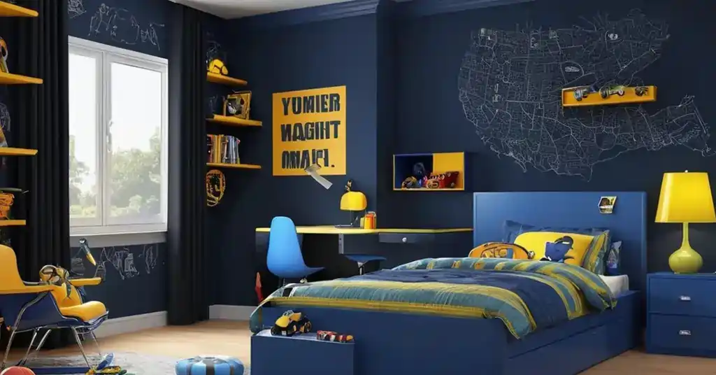 Idea Wallpaper Bilik Tidur Lelaki Tema Kombinasi Warna Gelap dengan Aksen Cerah