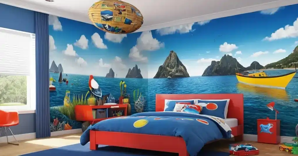 Idea Wallpaper dinding Bilik tidur Lelaki Tema Coastal dengan Warna Cerah