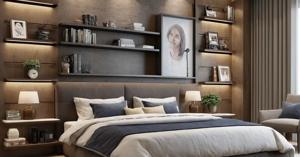 Penggunaan Rak Dinding untuk Penyimpanan dan Hiasan Hiasan Bilik Tidur Suami Isteri
